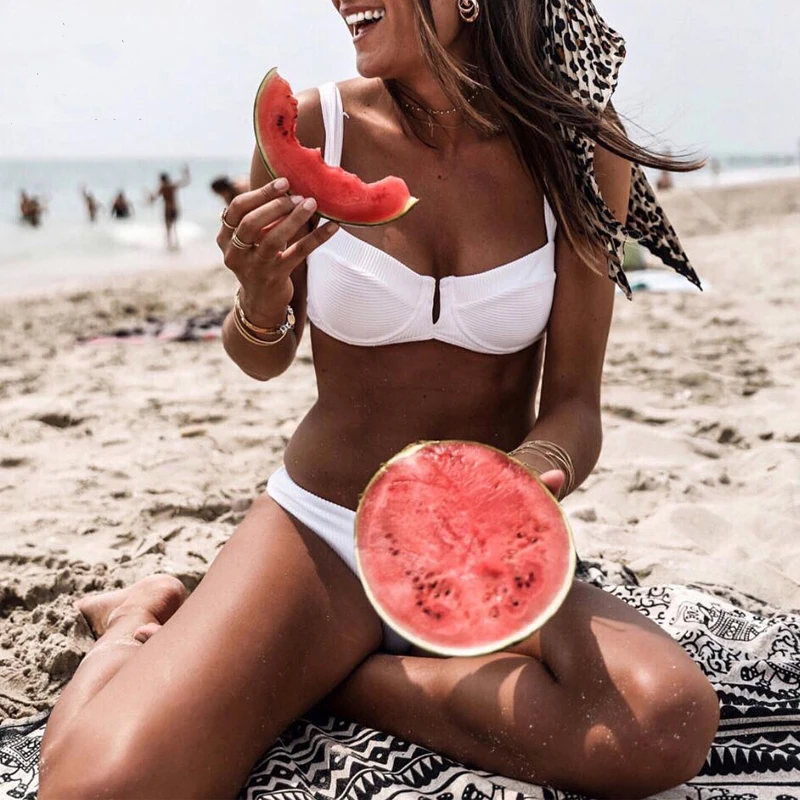 

Sexy V Shape Deep V Swimwear 2019 New Design High Waist Push Up Two Pieces Bikini Set Femme Brazilian Vintage Special Material