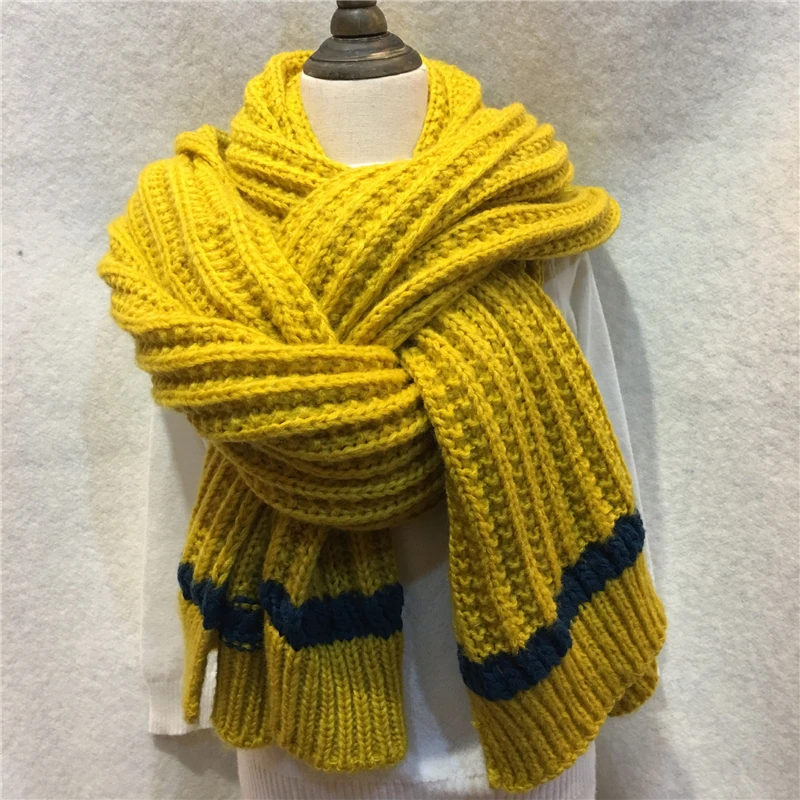 

200x40cm Winter Handmade Scarf Cashmere Knitted Long Scarf And Wraps Women Super Chunky Unsex Solid Crochet Scarfs Shawl YG468