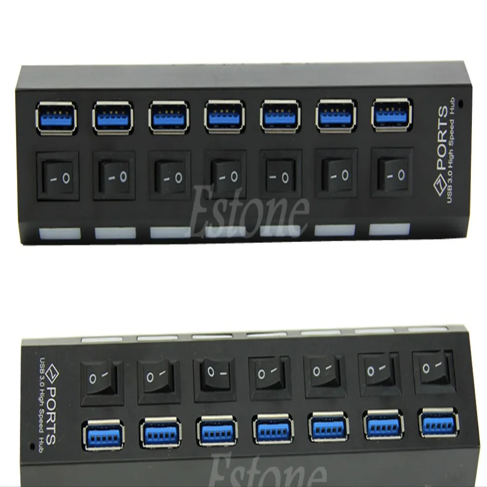 7 Port USB 3.0 Hub With On/Off Switch+ EU Power Adapter For PC LaptoTR Platooninsert For Computer Peripherals
