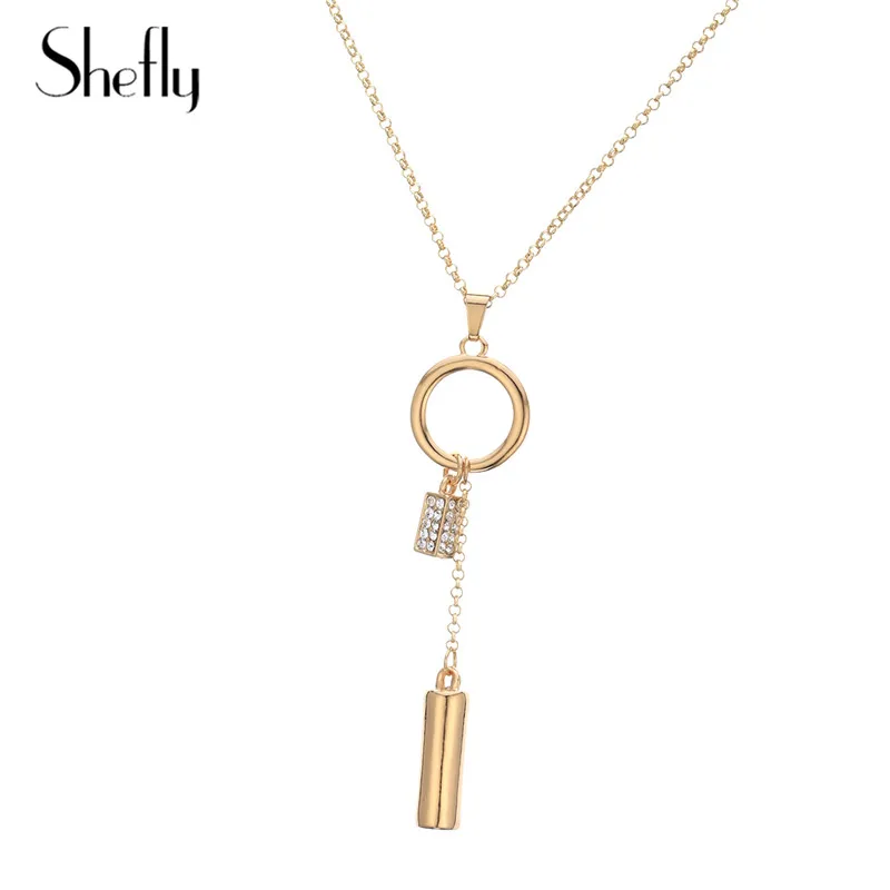 Statement Luxury Geometric Pendant Necklace Rose Gold Silver Crystal Elegant Women Necklace Jewelry Collares Largos De Moda