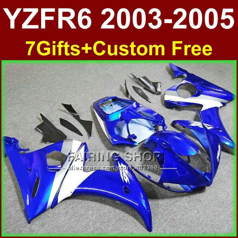 

ABS plastic custom fairing parts for YAMAHA fairings YZF R6 2003 2004 2005 blue fairing kit r6 03 04 05 W7IU