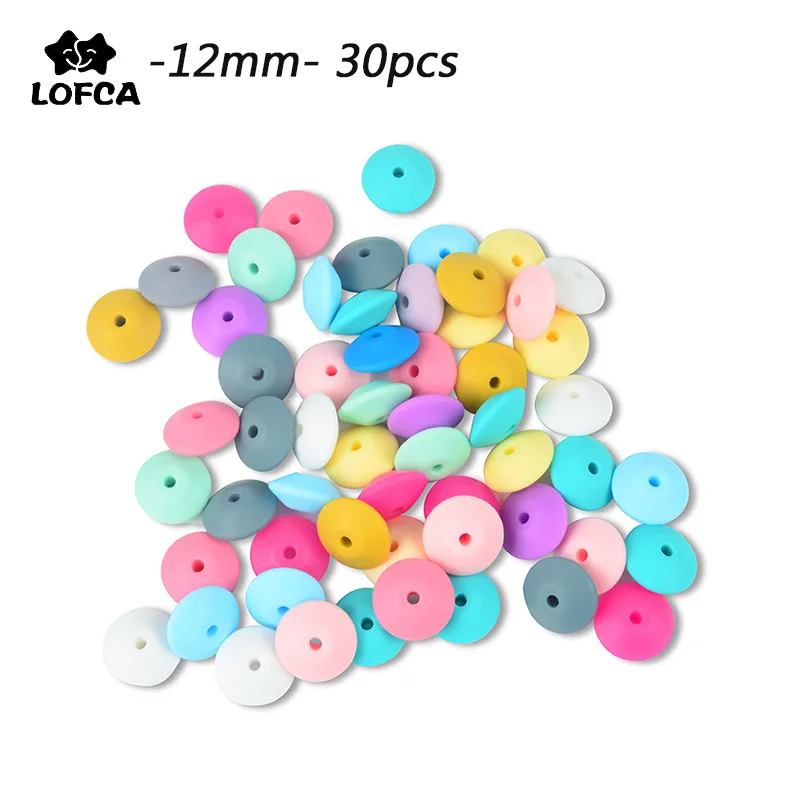 

LOFCA 30pcs Silicone Lentil Beads 12mm Baby Teething Beads BPA Free DIY For Baby Toys Silicone Jewelry Bracelet Necklace Making