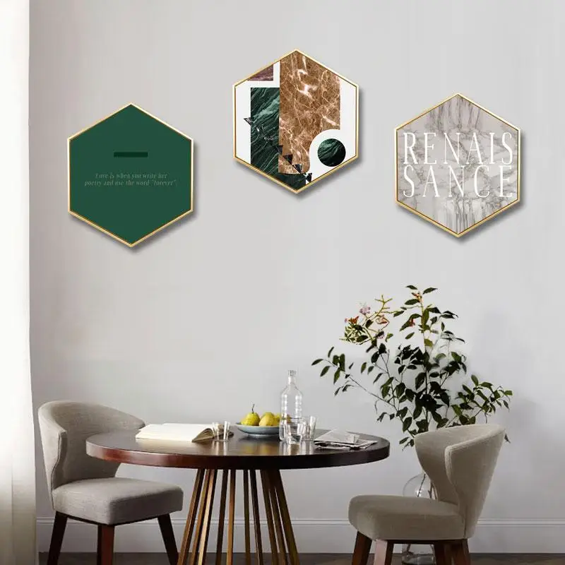 

Modern minimalist living room decorative painting Creative hexagonal painting Bedroom study Nordic style framed triptych
