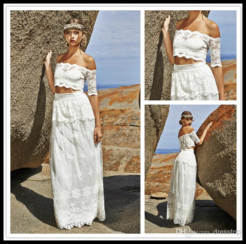 Us 124 98 2014 Vintage Grace Love Lace Beach Wedding Dresses Cap Short Sleeve 2 Pieces Bride Wedding Gowns Vestidos De Noiva In Wedding Dresses From