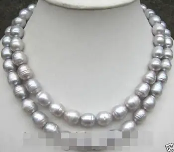 

NEW 2 ROW AAA 9-10mm natural AAA+++tahitian silver gray pearl necklace silver