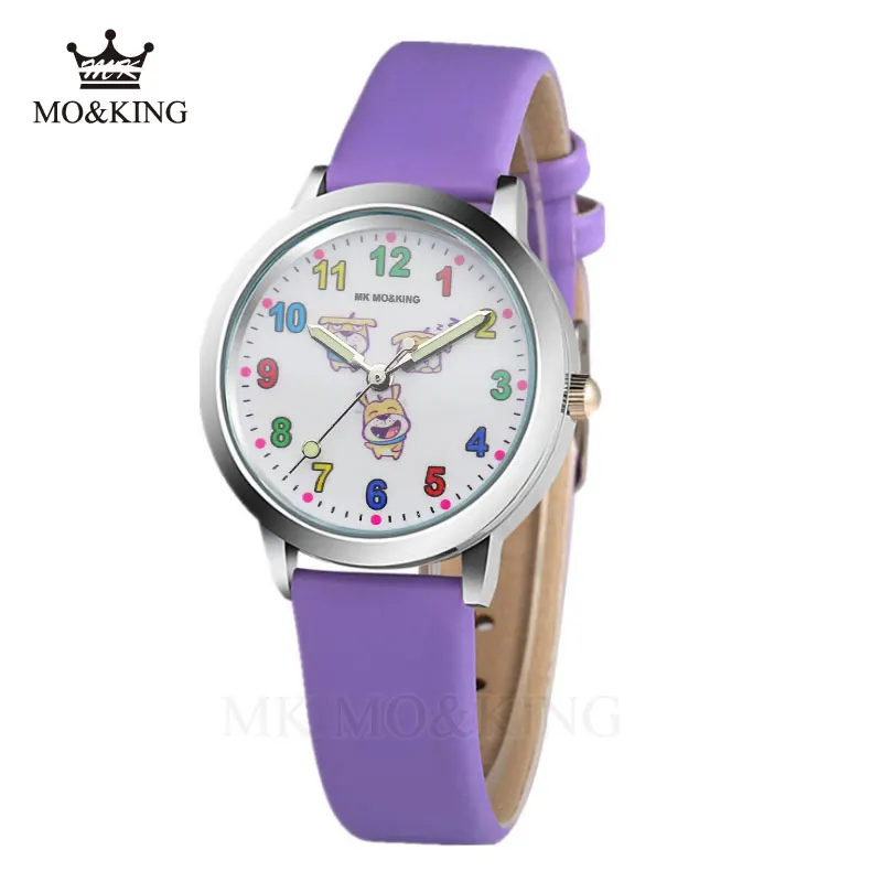Люксовый бренд детские мальчики девочки дети граффити образование милая собака мультфильм узоры кварцевые наручные часы коробка часы подарки браслет - Цвет: Фиолетовый