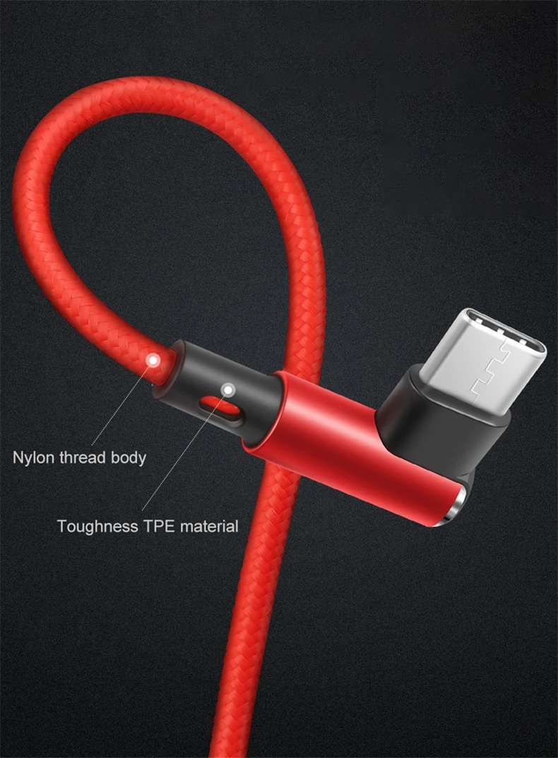 90 درجة USB-C 3A سريع شحن كابل بيانات ل غالاكسي S8 S9 S10 زائد هواوي Xiaomi الهاتف المحمول عكسها USB نوع -C الحبل