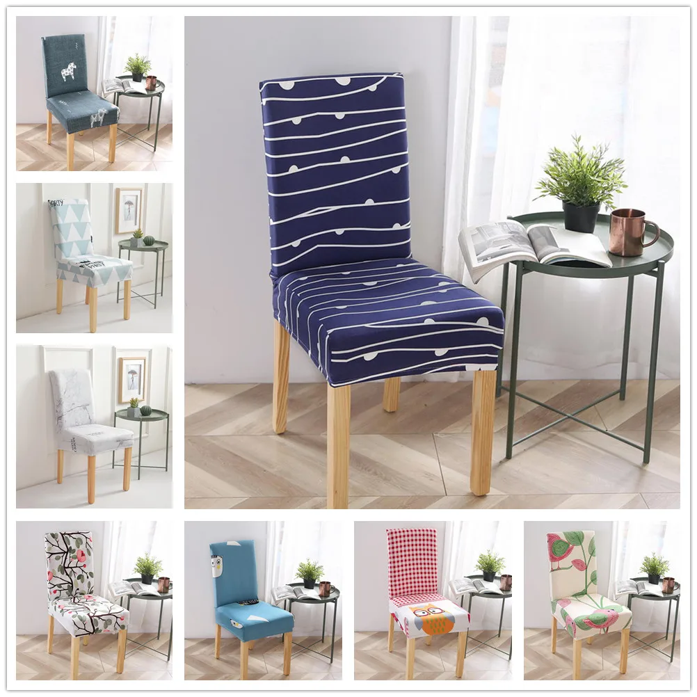 

Florals Printing Removable Spandex Chair Covers Elastic Kitchen Seat Case Stretch for Banquet Wedding Home Decorative