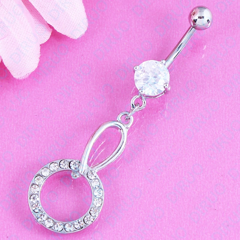 Free shipping Fashion Jewelry Crystal Round belly navel Ring 14G