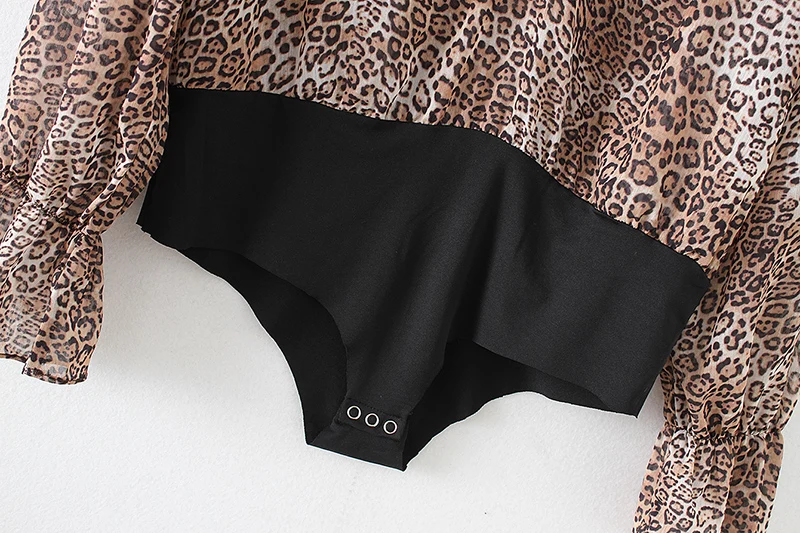 SheMujerSky Leopard боди Для женщин Сексуальная V шеи оборками Комбинезоны mujer 2018 с длинным рукавом комбинезон женский боди