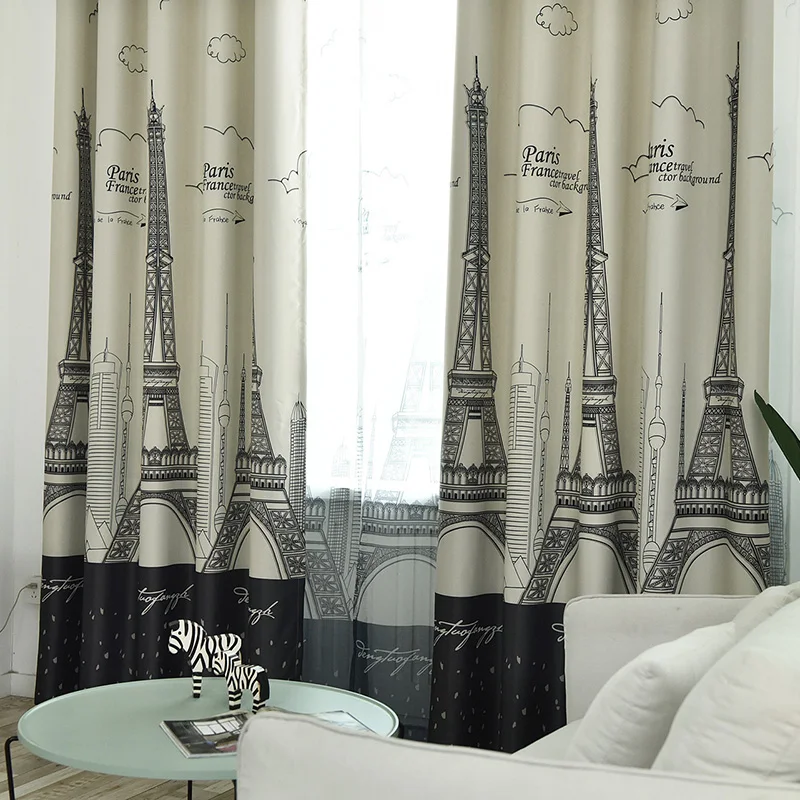 

Nordic Coffee Cartoon Castle Tower Printing Blackout Curtains for Kid's Bedroom Living Room Navy Blue Curtain Sheer Drape