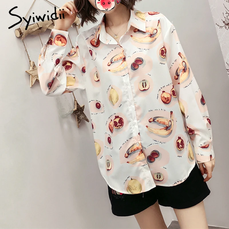 

Harajuku Fruit Print Blouse Long Sleeve Women Chiffon Blouses Long Sleeve Shirts 2019 Summer Korean Fashion Shirts Dropshipping
