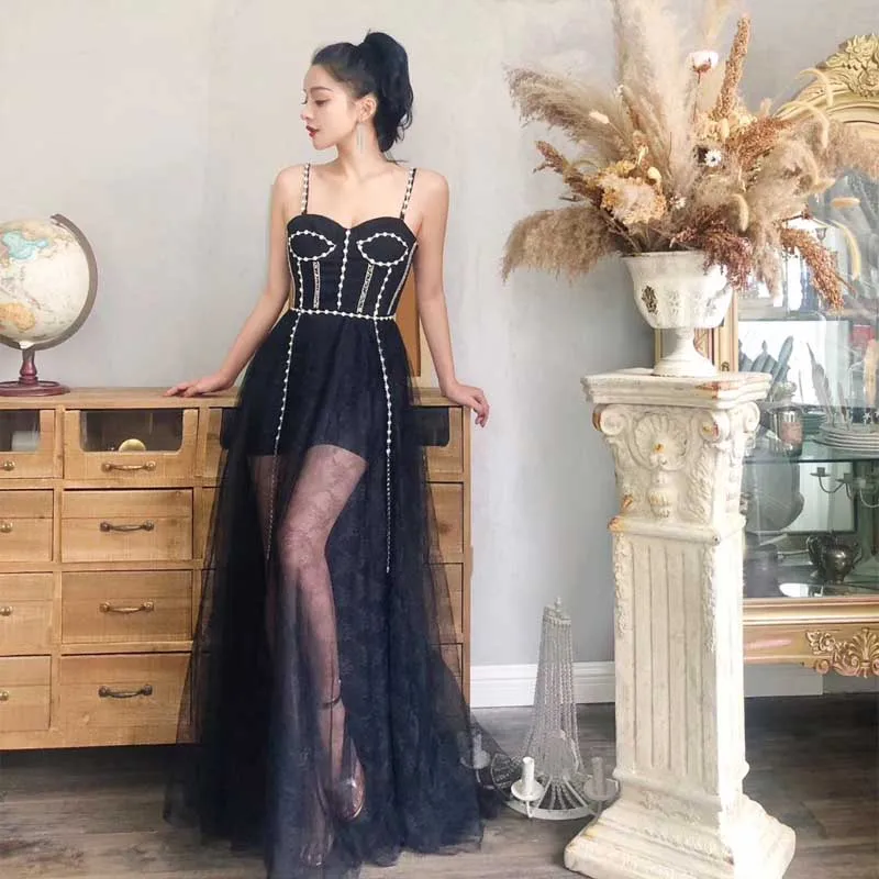 wholesale 2019 New Chic Lace Mesh Patching Diamonds Embellished Sexy Sleeveless Celebrity Party Style Wholesale Women Long Dress | Женская