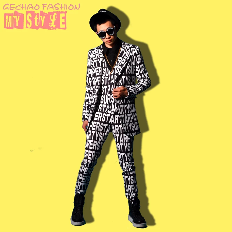 M-6XL!Full-Text Visual Suit Sets Stage Nightclub Bar Singer Hair Performances Accessories. | Мужская одежда