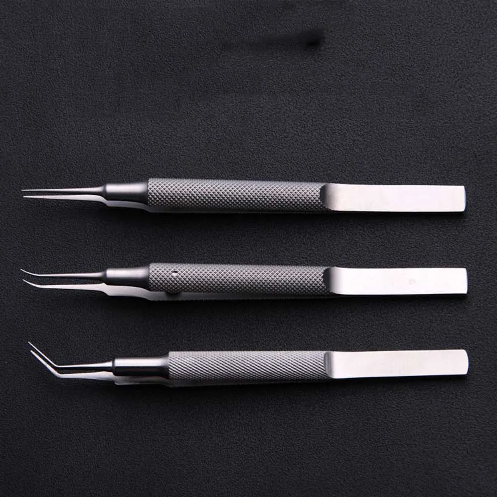 

11cm Stainless Steel Round Handle Micro Tweezers Eyelid Tweezers Tooth Platform Ophthalmic Instruments 0.15mm