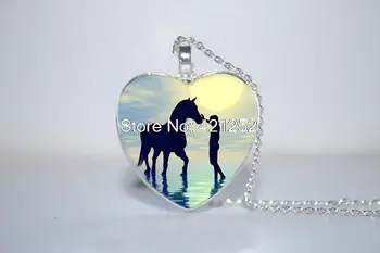 

10pcs/lot My Best Friend Heart Pendant, Horse Jewelry, Horse heart Necklace Glass Photo Cabochon Necklace
