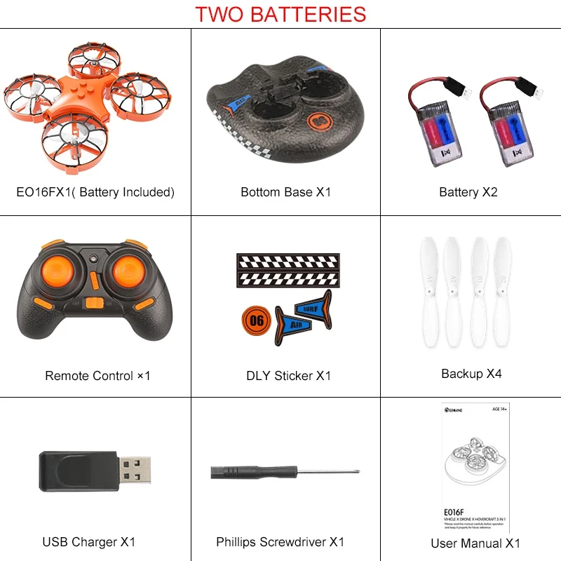 Eachine E016F 3-в-1 ЕНП Летающий воздушный лодка Land режим вождения Съемный один ключ возврата RC Quadcopter RTF Дрон вертолет игрушки для детей - Цвет: Two Batteries