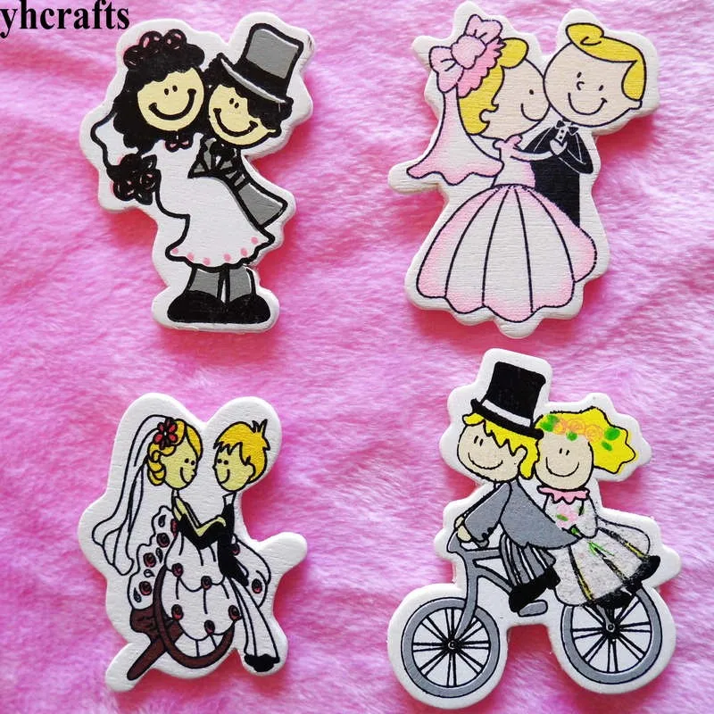 

10PCS/LOT lovers wood stickers Wedding decoration Valentines crafts School kindergarten ornament Early learning educational toys