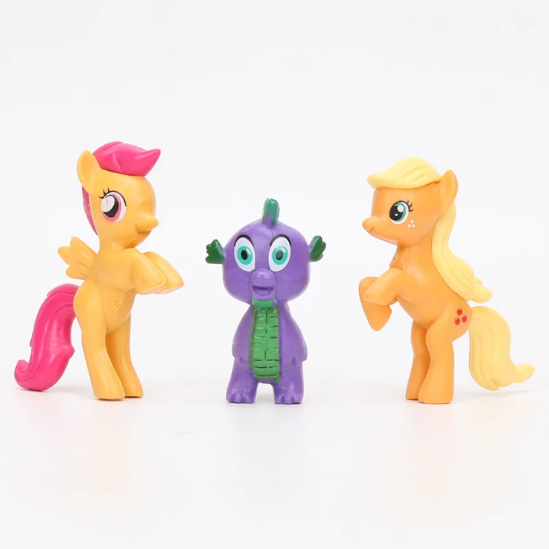 Игрушки My Little Pony, экшен-фигурки из ПВХ, мини-фигурки — пони Радуга Дэш, Сумеречная Искорка, Эпплджек, дракончик Спайк, 12 шт./набор