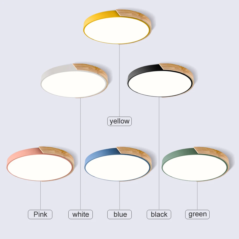  Nordic Wood led Ceiling Lights Modern Colorful Bedroom Ceiling Lamps Round thin plafondlamp Lightin - 32955914607