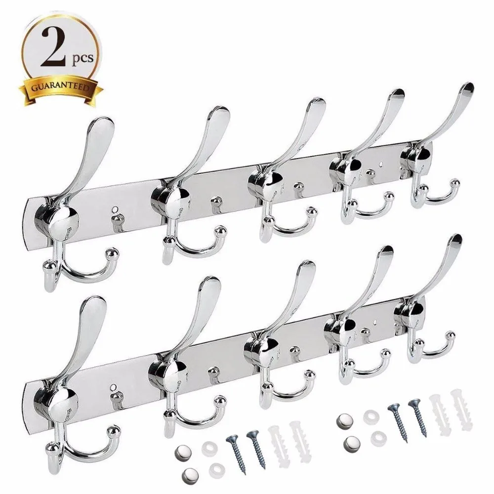 

Wall Mount Coat Hook, Double Hooks Designed 15 Hooks Solid Stainless Steel Towel Hook Coat Hat Clothes Hanger 2 Pack H