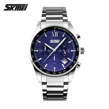 Top Luxury Brand cronógrafo SKMEI 6 funciones de la mano militar hombres Reloj de acero lleno cuarzo relojes de marca Reloj Deportivo Hombre