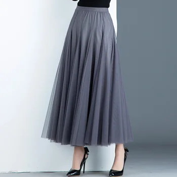 

Plus Size 3XL 2020 Summer New Temperament Slim A-line Skirts Women High Quality Wild Pleated Skirts Female High Waist Mesh Skirt