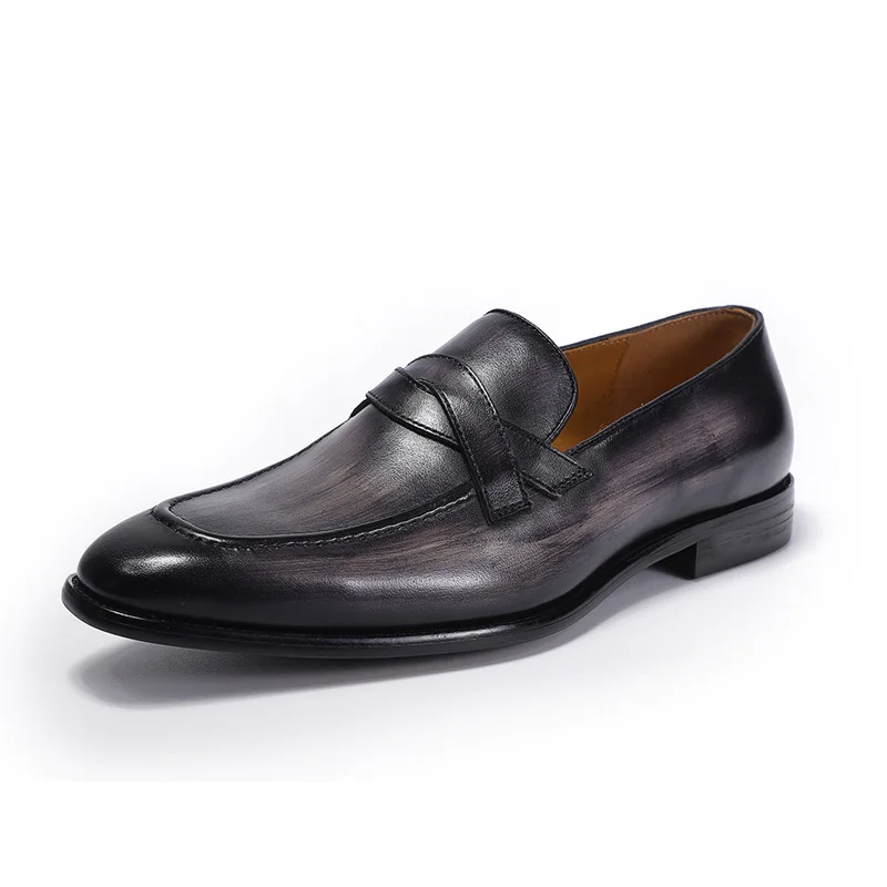 Мужские лоферы из натуральной кожи высокого качества в классическом стиле; деловая офисная повседневная мужская обувь; Мужские модельные туфли - Цвет: Gray