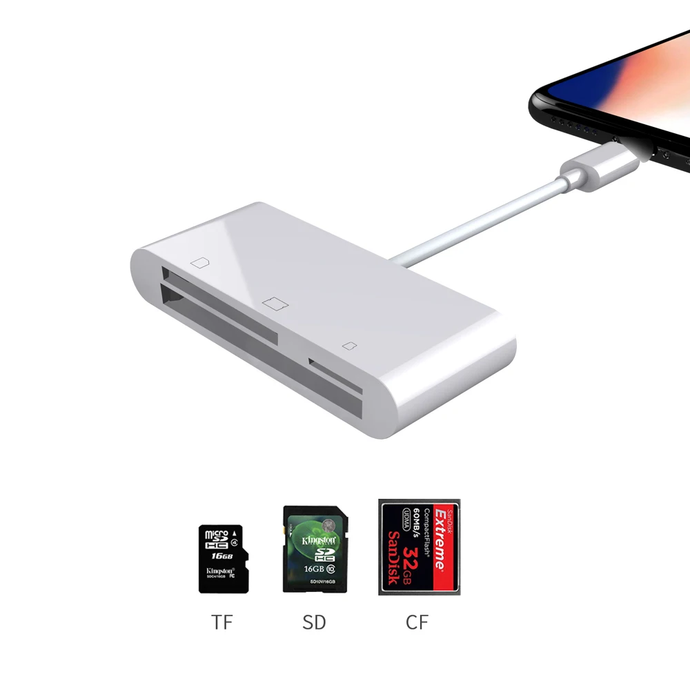 Горячая Распродажа SD Card Reader, цифровой камера Reader освещение адаптер для iPhone Xs XR/X/8 Plus/8/7 6/5/iPad Mini/Air, SD/TF/CF 3 в