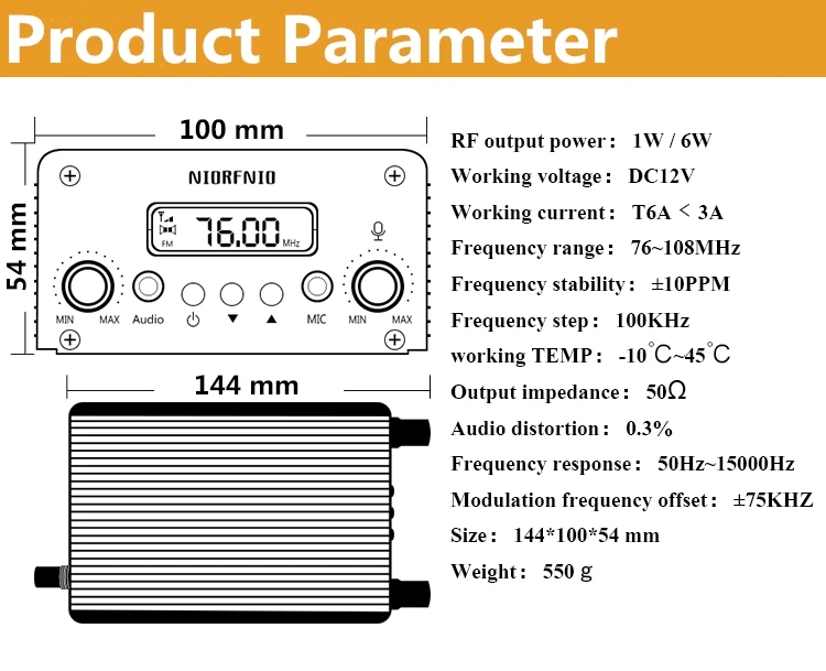 № NIO-T6A Профессиональный FM PLL передатчик Kit+ аудио кабель+ питания+ короткая антенна