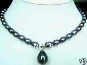 

free shipping *******7-9mm Black Akoya Pearl Necklace Shell Pearl Pendant.TY005