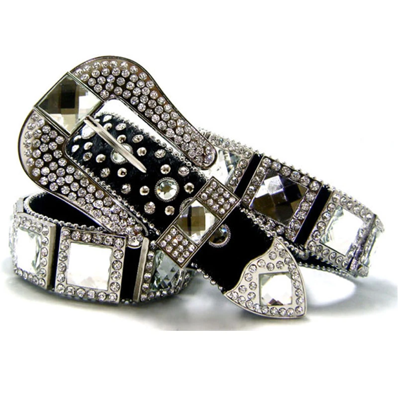 Hombres correa de cuero negro de cristal claro tachonado occidental vaquero cinturón diamantes de imitación|belt brand|belt protectorrhinestone kit - AliExpress