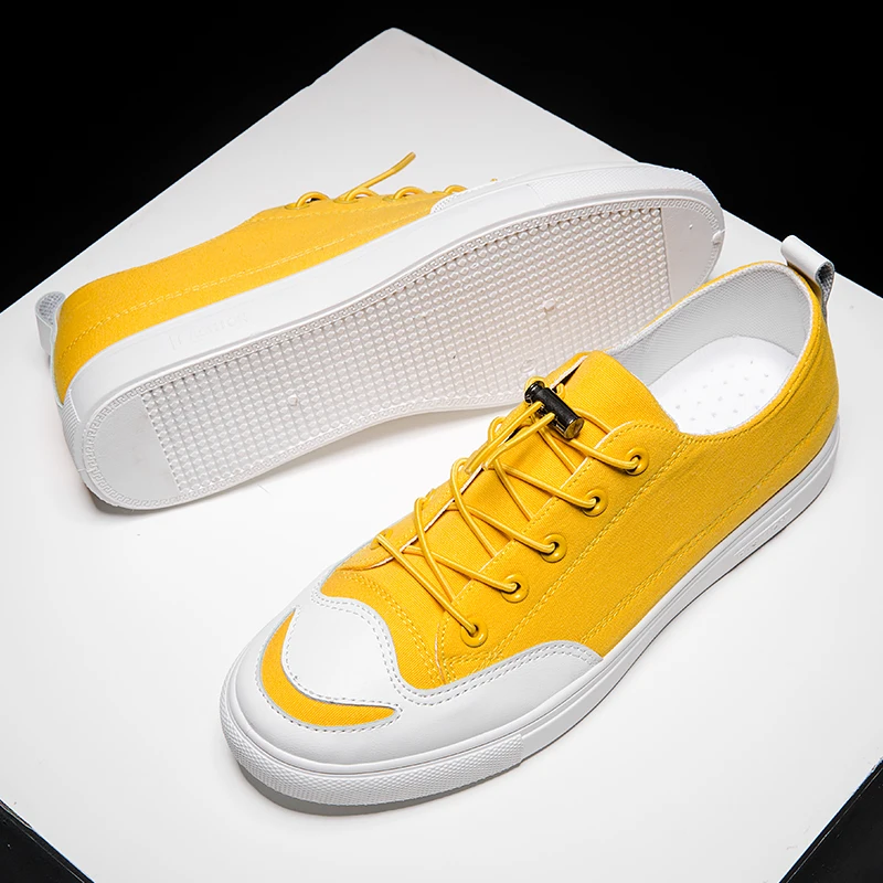 

Men Vulcanize Shoes Yellow Men Casual Sneakers Platform Men Flat Canvas Shoe Breathable Lining Mens Casual Canvas Footwear