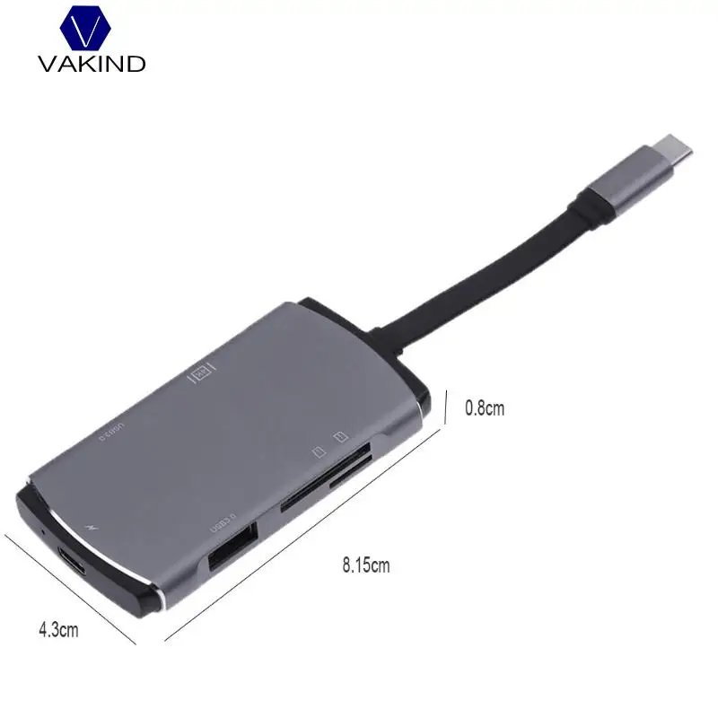 

VAKIND USB 7-in-1 Multi Type-C To HDMI 4K+ PD Charge+ USB3.0+ TF Adapter Hub Card Reader For Laptop MacBook Notebook