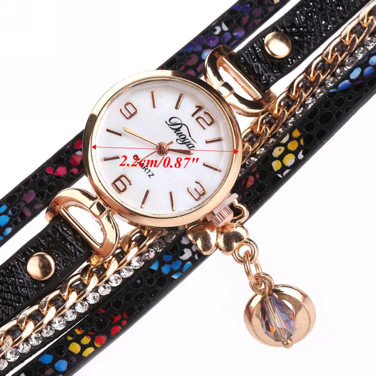 Women's Crystal Rhinestone Leopard Leather Chain Wrap Bracelet Wrist Watch