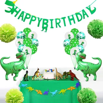 

Besegad 28PCS Dinosaur Theme Party Decor Supplies Decorations Kit with Banner Pom Poms Balloons for Celebration Festival