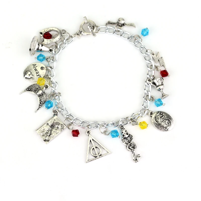 

Hot Movie Charm Bracelet Hogwarts Horcrux Deathly Hallows Ravenclaw's Diadem Hufflepuff's Goblet Sorting Hat Women Gift
