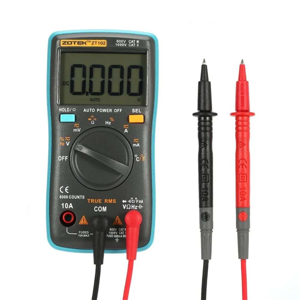 

ZOTEK ZT102 Multimeter Tester Mini 6000 Counts Auto Range Digital AC/DC Voltage Current with Temperature Measurement