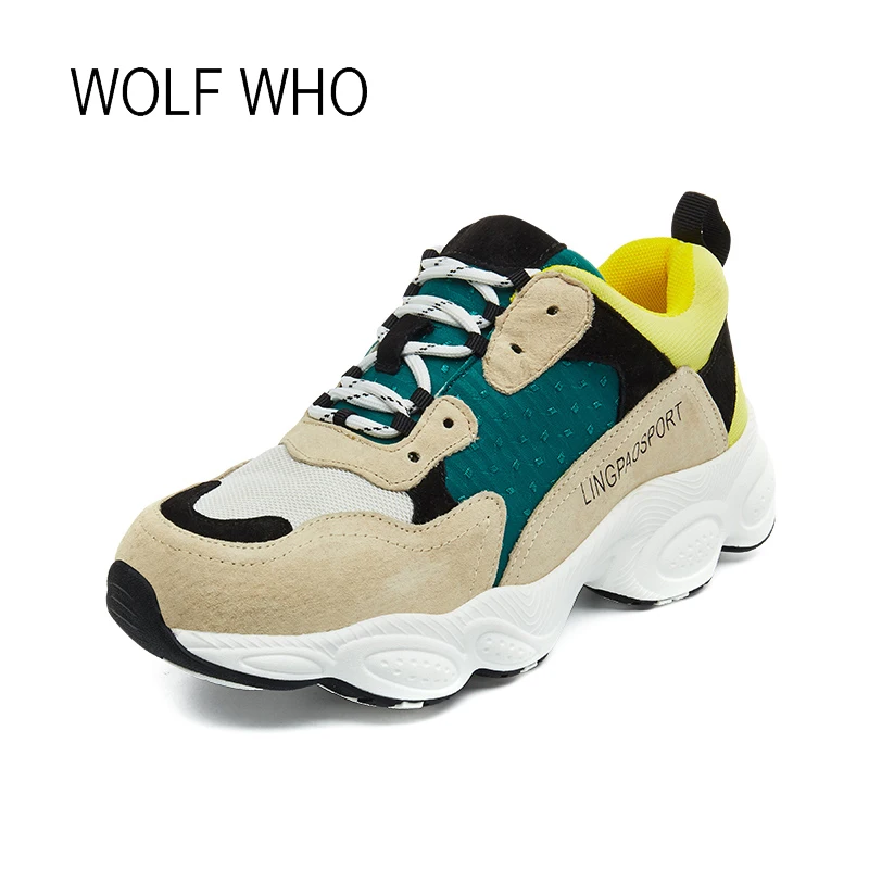 

WOLF WHO 2018 Fahion Genuine Leather Women Sneakers Mesh Leather Female Casual Sneakers Ladies Krasovki Tenis Femininos H-534