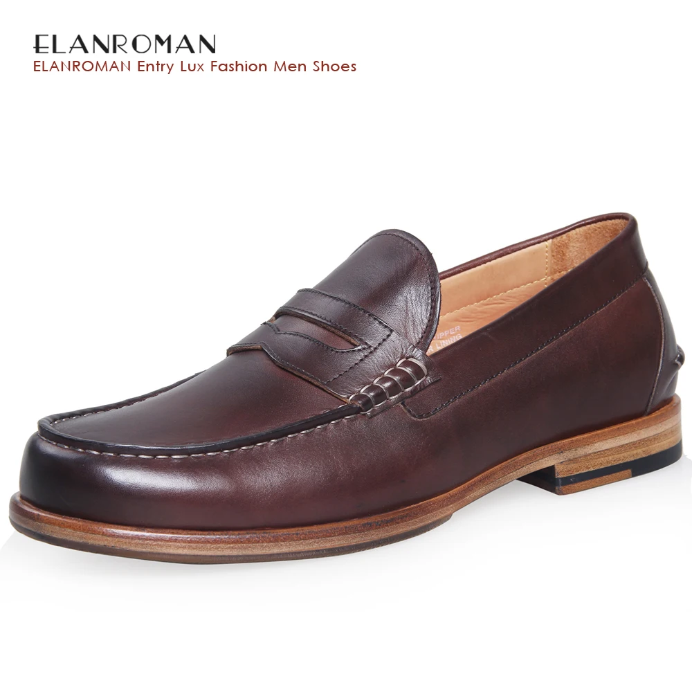 ELANROMAN Brand men penny loafers Genuine Leather driving shoes mens casual loafers leather business flat men loafers