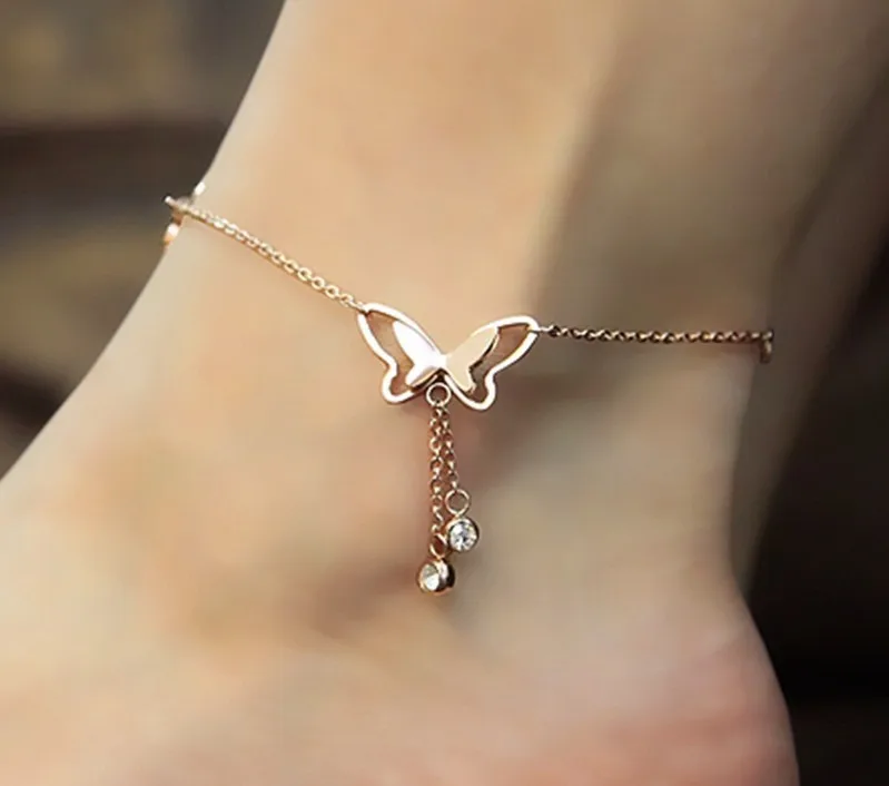 

Lovely Butterfly Rose Gold Pink Bracelet On The Leg Women Accessories OL Style Women's Jewelry Her Majesty's Birthday Gift