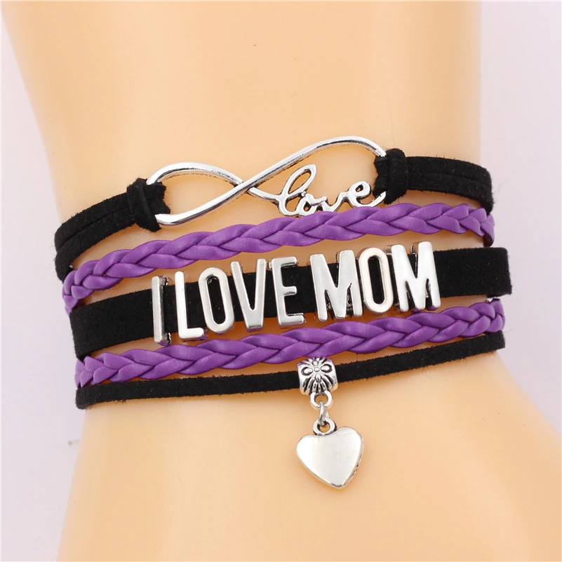 Pulseira de couro i love mãe e escrito infinity, bracelete com letra e  coração fofo, feito à mão, joias punk para mulheres, presente de dia das  mães|Pulseiras| - AliExpress