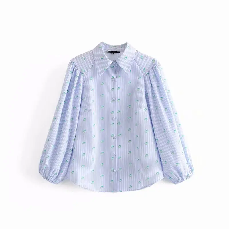 

Popular new AAZZ40-9390 European and American Fashion Stripe Printed Shirt