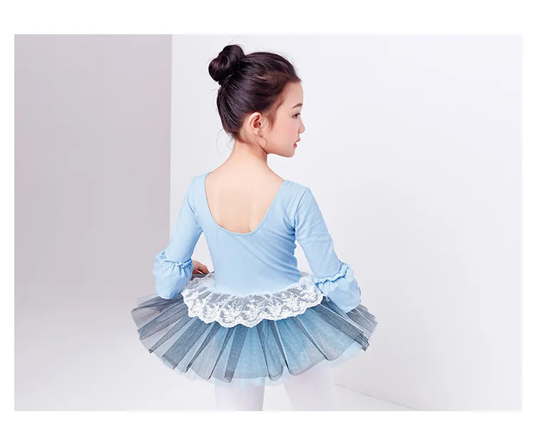 Новый 3/4 с длинным рукавом Детское бальное платье для танцев производительность пачка Юбка для балета детская кружевная Пышная юбка одежда