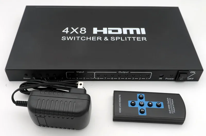 T 4Kx2K 3D 4x8 HDMI SwitcherSplitter,IR RC Control Support DTSDolby-AC3DSD,Power Adapter For HDTV Video Display Free Shipping (12)