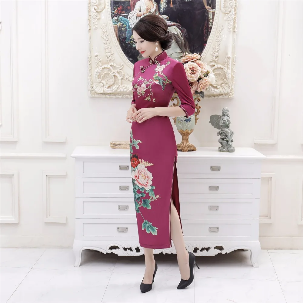 Shanghai Story/3/4 длинный рукав, цветочный узор, бархатное китайское традиционное платье Ципао, восточное платье на осень
