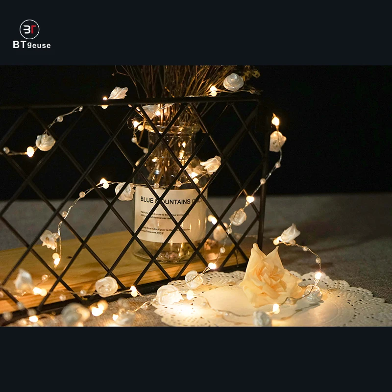 BTgeuse Led Garland For Bedroom Holiday Party Wedding Decoration 30 LED 88 Inch Warm White Silk Rose String Light With Remote BTgeuse Led Garland For Bedroom Holiday Party Wedding Decoration 30 LED 88 Inch Warm White Silk Rose String Light With Remote