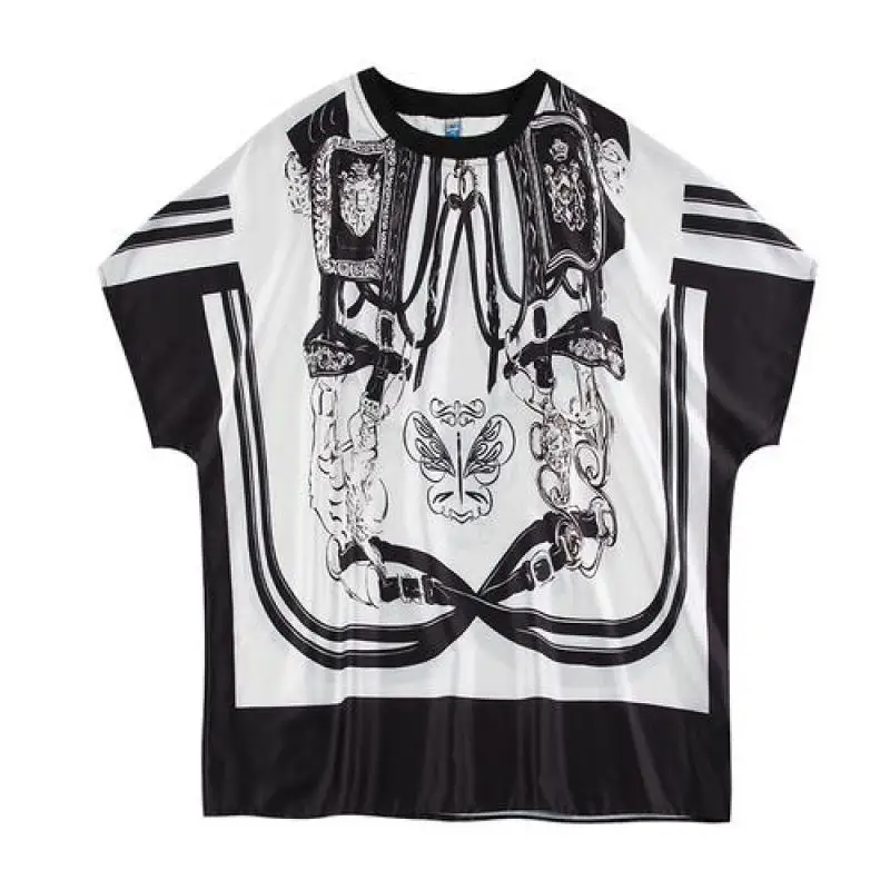 

New Fashion Womens Street Style Chiffon Printing Tops 2019 Summer Females Silk Imitation Bat Sleeve Loose T-Shirts
