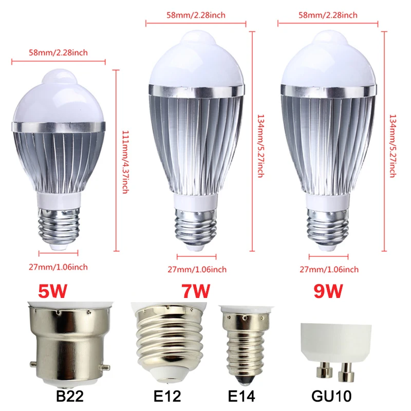 E14/E27/B22 Светодиодный PIR датчик движения лампа 5 Вт/7 Вт/9 Вт Супер яркость PIR инфракрасная Индукционная лампа для человеческого тела бренд