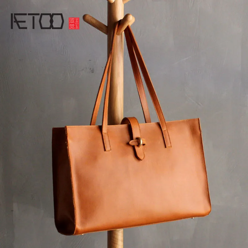 

AETOO Original handmade Crazy horse leather handbag Tote bag leather bag simple first layer of leather handbag art shoulder bag